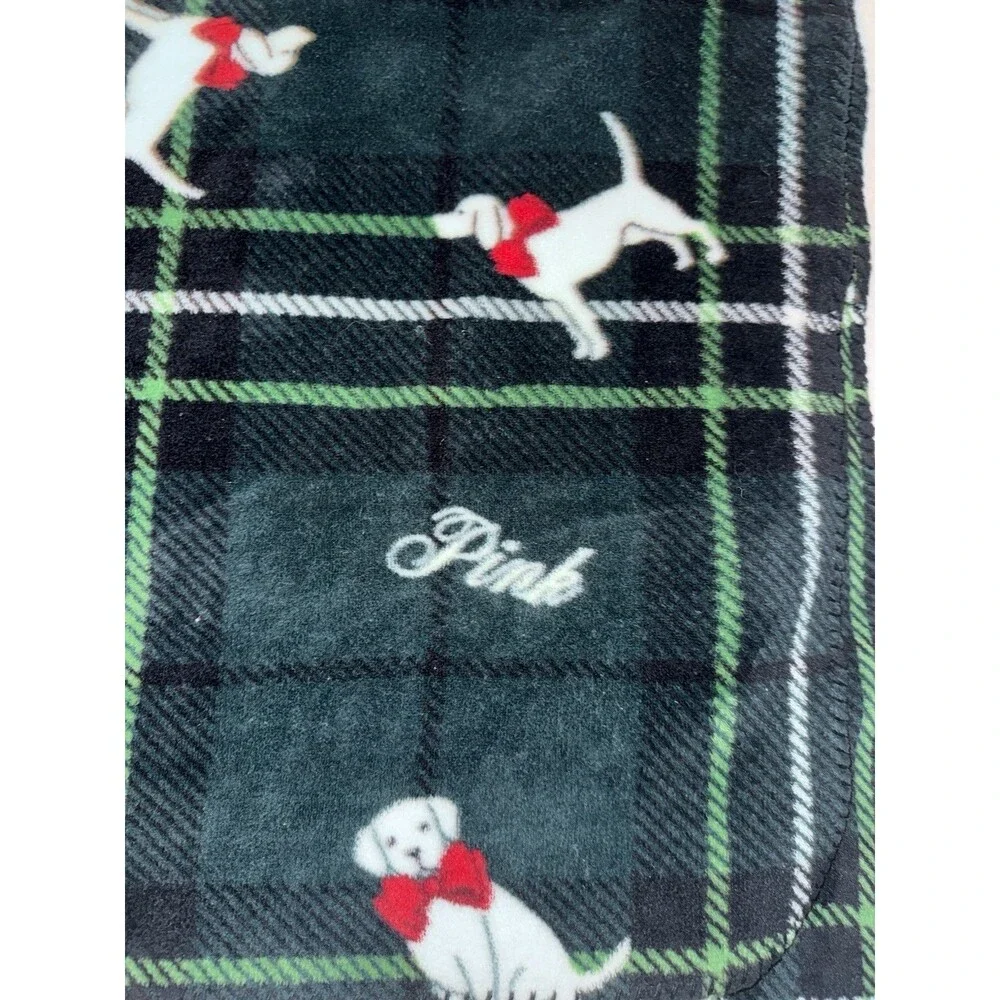 PINK Victoria's Secret Reversible Plaid Dogs Throw Blanket 50 x 60 in